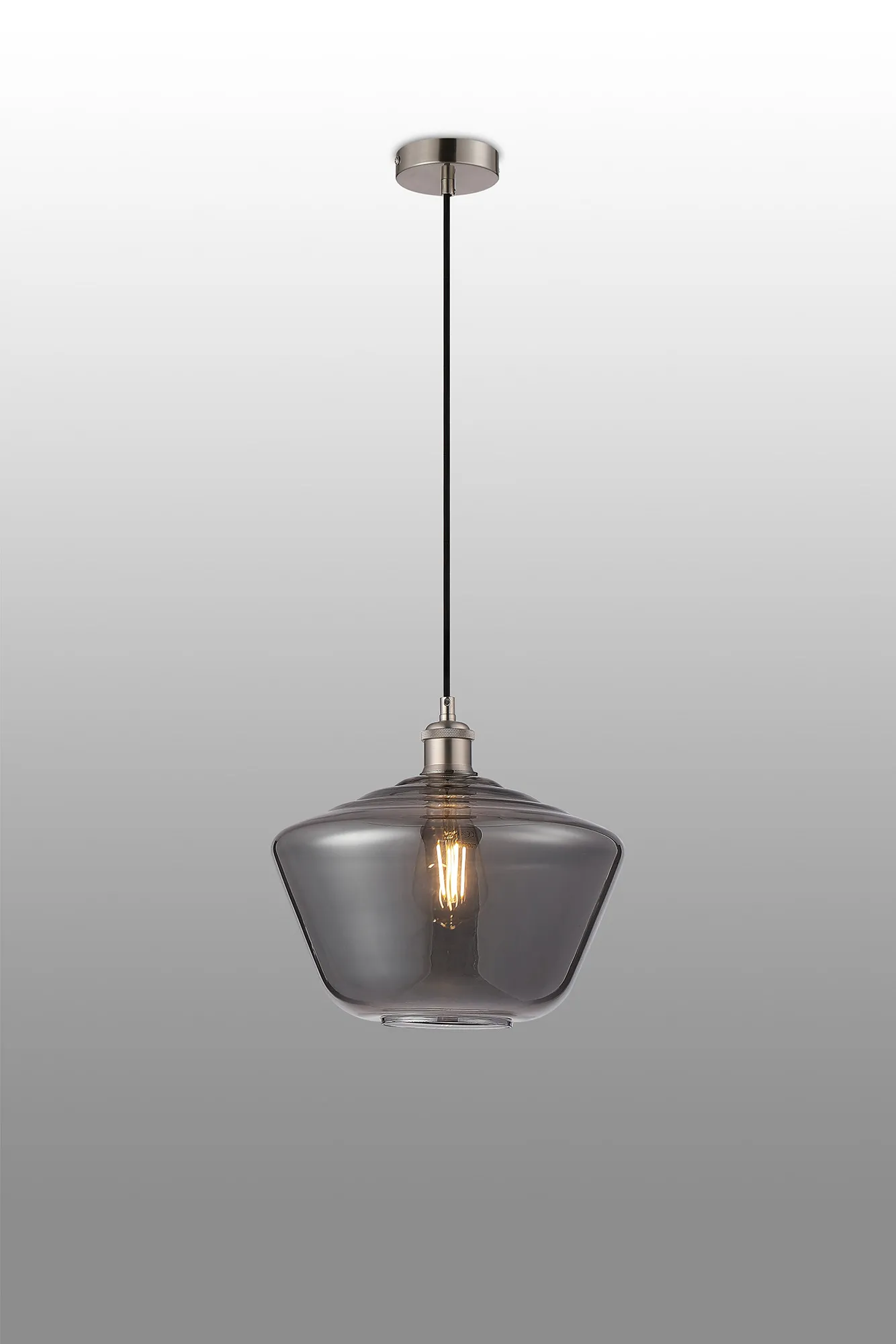 Cawdor Single Pendant, 1 Light E27, Satin Nickel/Black/Smoke Hexagonal Glass DK1140  Deco Cawdor